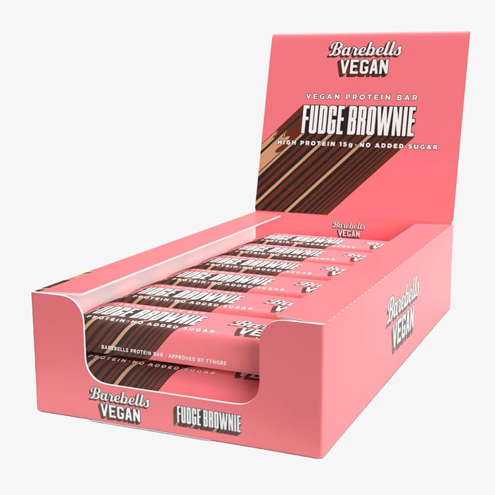 12 x Barebells Vegan Protein Bar, 55 g (Fudge Brownie) i gruppen Emne / Laktosefrie kosttilskud hos Tillskottsbolaget (BAREBELLS5673)