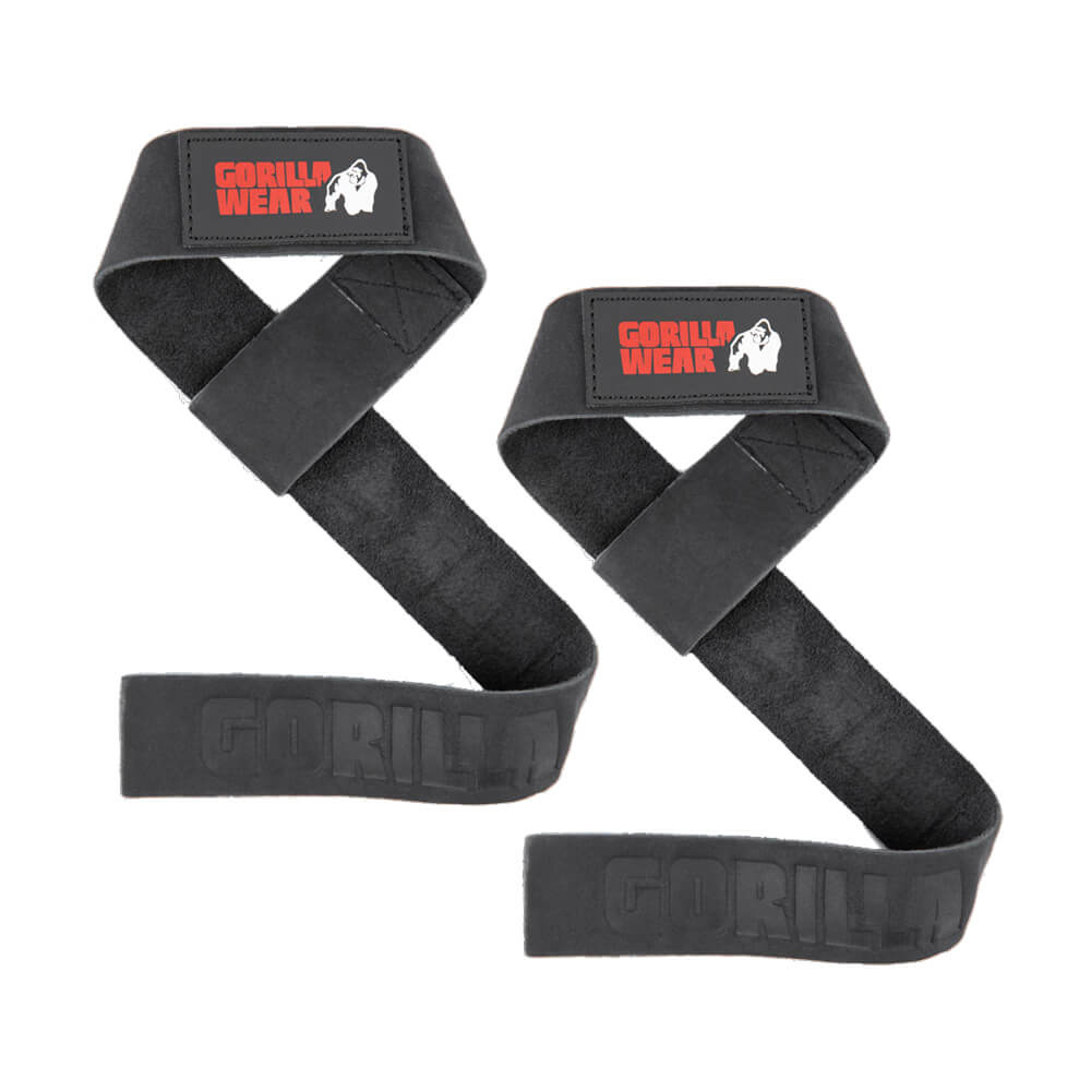 Gorilla Wear Gear Leather Lifting Straps, Black i gruppen Træningstilbehør / Trækremme & Greb hos Tillskottsbolaget (GORILLA7832)