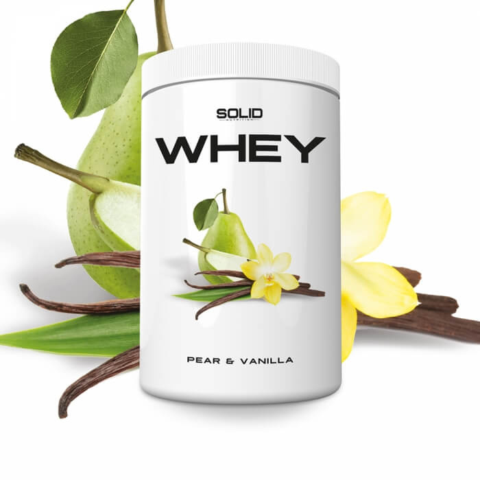 SOLID Nutrition Whey, 750 g (Pear & Vanilla) i gruppen Kosttilskud & Fødevarer / Proteinpulver / Valleprotein / Whey protein hos Tillskottsbolaget (SOLIDPEARVANILLA)