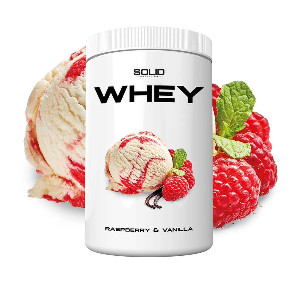 SOLID Nutrition Whey, 750 g (Raspberry & Vanilla) i gruppen Kosttilskud & Fødevarer / Proteinpulver / Valleprotein / Whey protein hos Tillskottsbolaget (SOLIDWHEY-14)